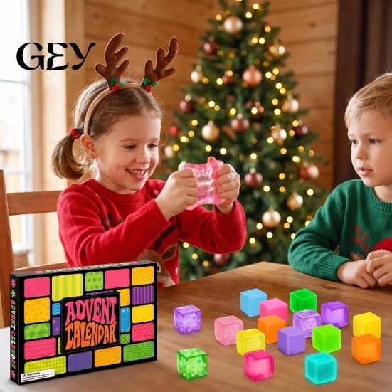 Educational Fidget Toys for Children 2026 Christmas Advent Calendar Squeeze Toy, 24-Day Ice Cube Countdown with Desktop Fidgets Focus TPR Stress