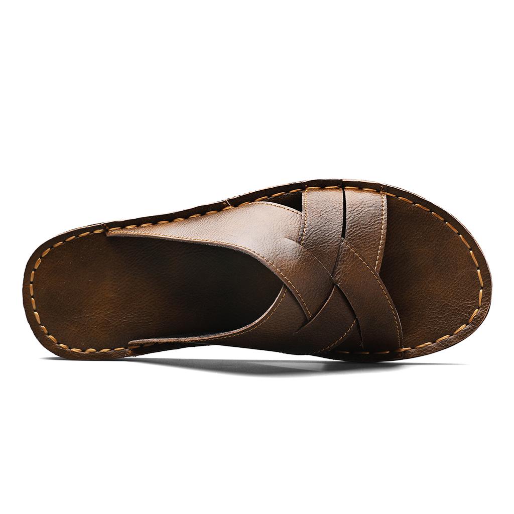 Summer Men High Quality Comfortable Non Slip Leather Slippers Casual Simple Open Toe Mules Sandals for Outdoor Walking Beach Home Daily Use