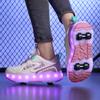29-40 Мальчики Четырехколесные Кроссовки Съемные Туфли на Плоской Подошве Перезаряжаемые USB Светящиеся Спортивные Легкие Туфли Девочки Роликовые Коньки Обувь для Мальчиков