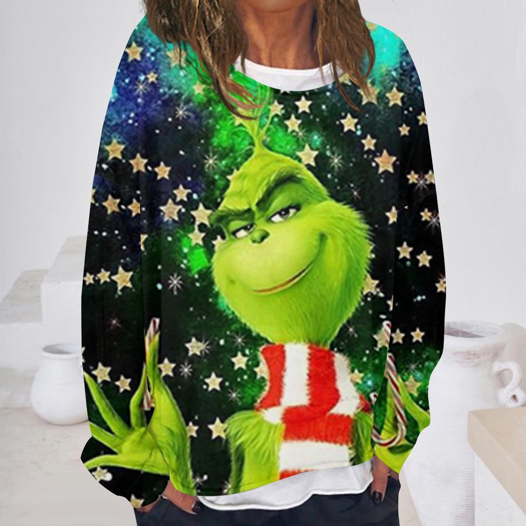 Женская повседневная модная винтажная толстовка с длинным рукавом и круглым вырезом с принтом, многослойный пуловер, топ