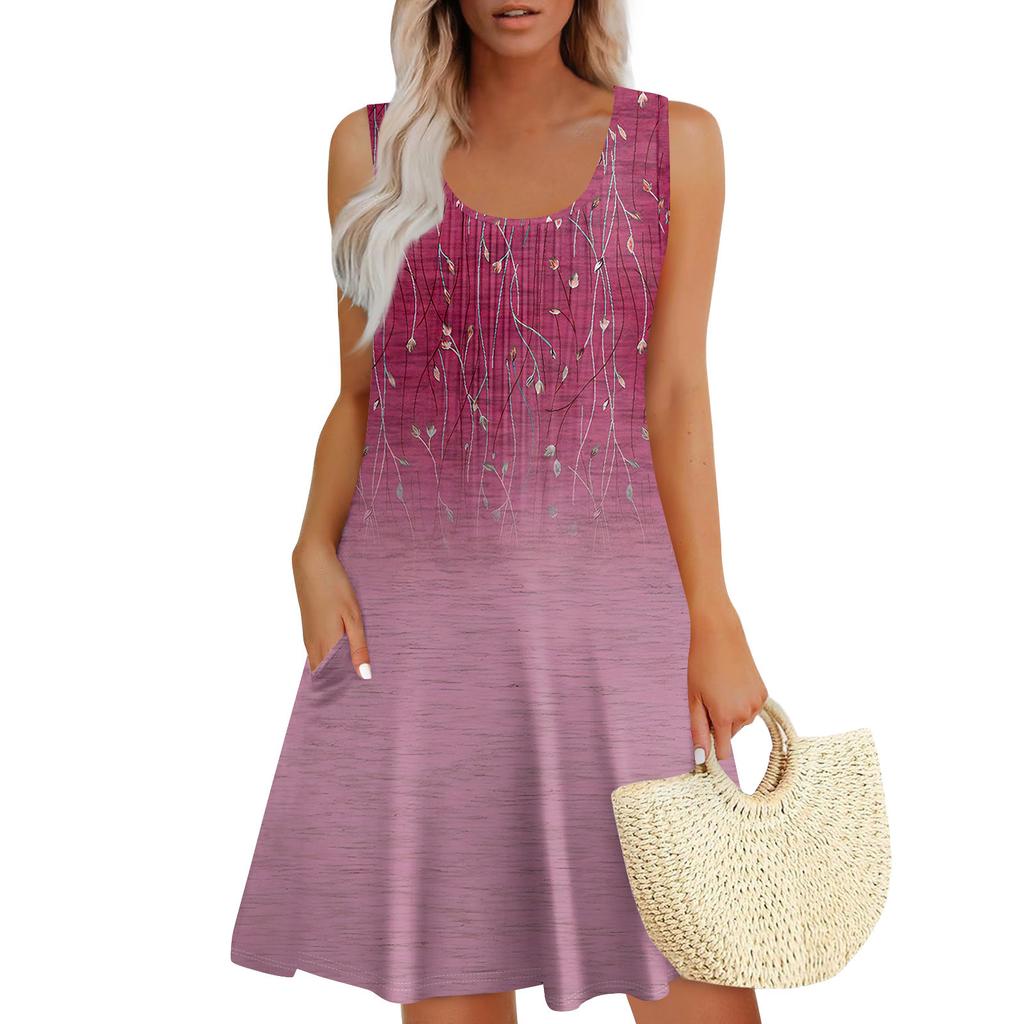 Womens Summer Dresses Loose  Sleeveless Sundresses Dress With Pockets