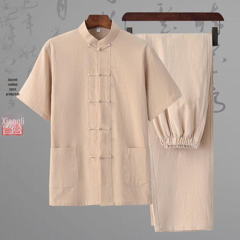 Мужской костюм Тан из хлопка и льна: Древний стиль ханьфу для медитации и чайных церемоний - весна, лето, осень.