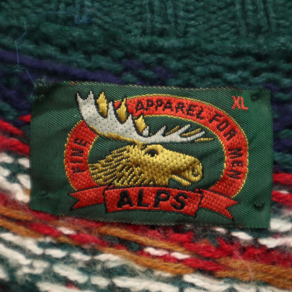 ALPS 80-е 90-е Сделано в США Старый скандинавский узор Свитер с длинным рукавом XL вязаный Мужской Б/у