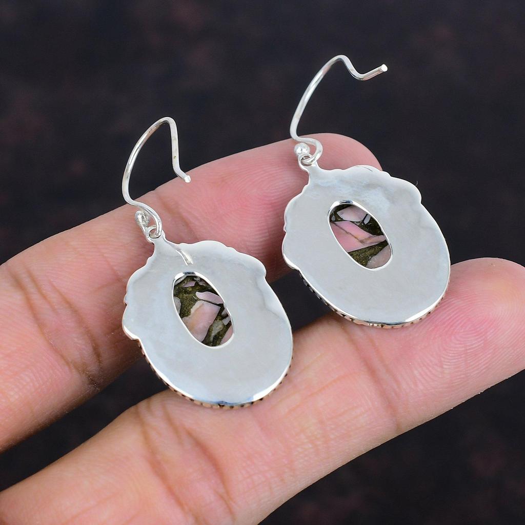 Медные серьги с розовым опалом, винтажные серьги с драгоценными камнями, уникальные ювелирные изделия, серьги из стерлингового серебра 925 пробы, изящные серьги, ювелирные изделия ручной работы, подарки для нее