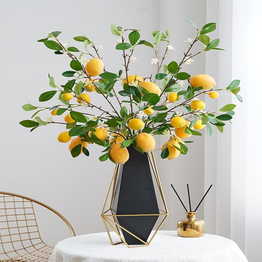 with Lifelike Lemon Fake Fruit Stems Fresh Green Yellow Simulation Green Plants Flower Arrangement