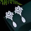Temperament Light Luxury Long Water Drop Micro-Inlaid Zircon Earrings Full Of Diamonds Floral Celebrity Earrings Dress Wedding Earrings