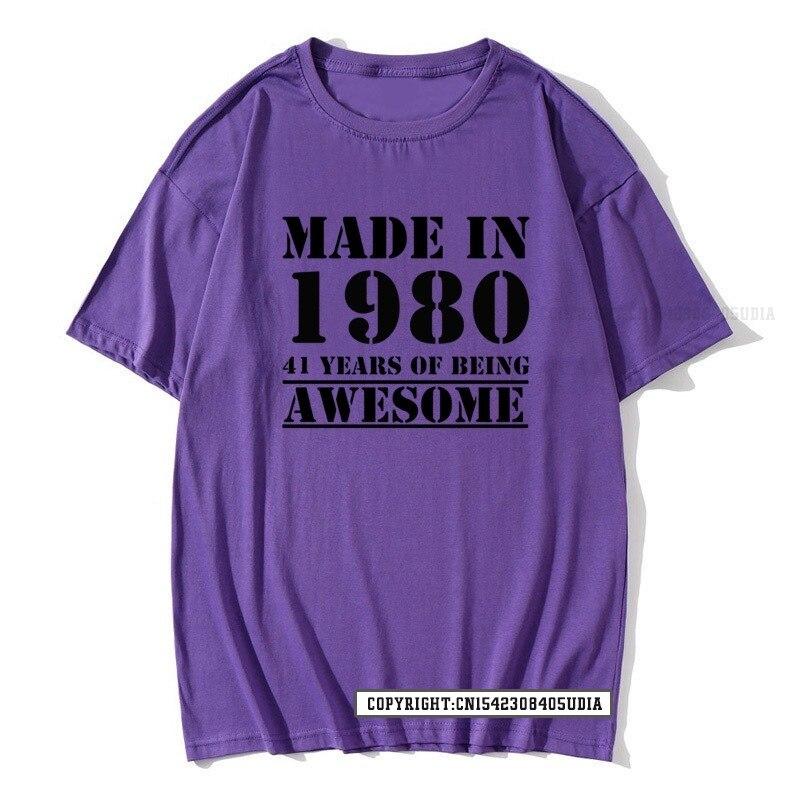 Funny Made In 1980 41 Years Of Being Awesome Birthday Print TShirt Cotton T Shirts Men Slim Fit Fashionable Tops Shirt