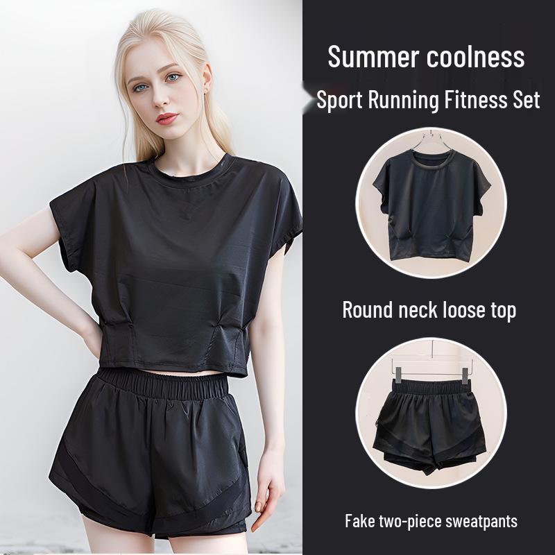 Женский быстросохнущий летний топ для йоги и пилатеса, спортивный фитнес-комплект с круглым вырезом