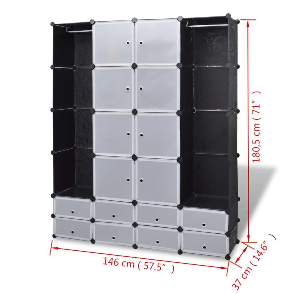 VidaXL Armoire modulaire 18 compartiments Noir et blanc 37x146x180,5cm