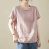 Летняя футболка с короткими рукавами из хлопка и льна, женский свободный простой топ