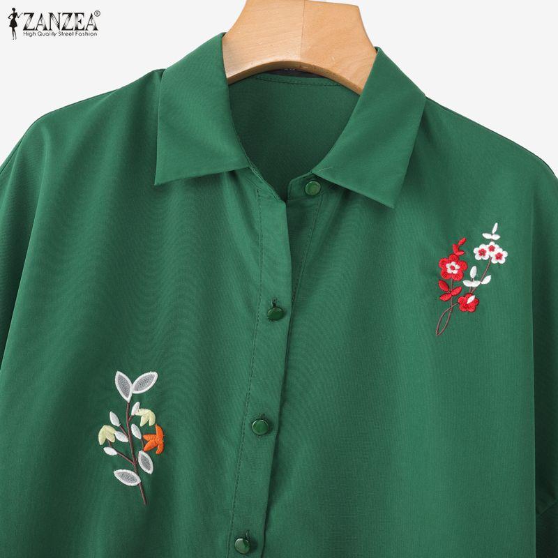 ZANZEA Женское повседневное платье с отложным воротником, цветочной вышивкой, летнее, с коротким рукавом