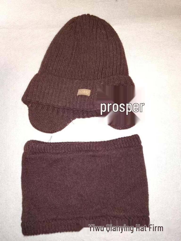 Men's Winter Knitted Wool Hat with Ear Protection, Plus Velvet, Windproof, Warm, Versatile Pullover with Large Brim.