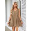 Fashion V-neck Sleeveless Summer Dress Women Loose Pleated Casual Party Short Dress Office Lady Solid Vintage Elegant Sexy Dresses 1043