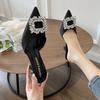 Rhinestone Square Buckle Pointed Head Baotou Half Drag Thin Heel Cool Slippers