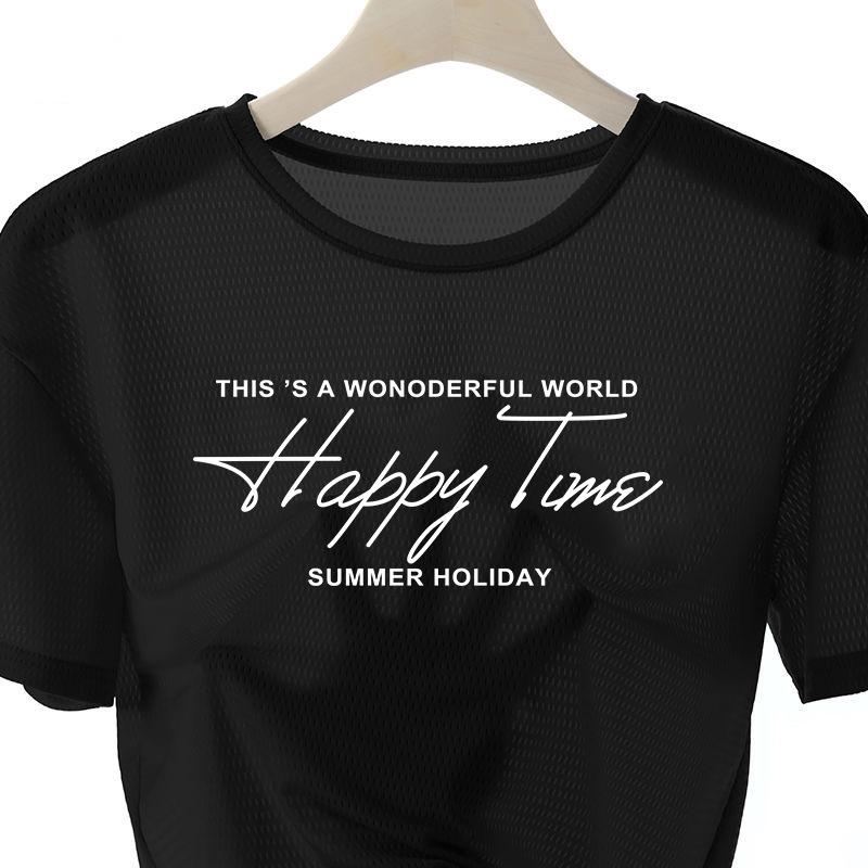 Мужская быстросохнущая сетчатая спортивная футболка Ice Silk с принтом — круглый вырез, короткий рукав, летний выпуск 2024 г.