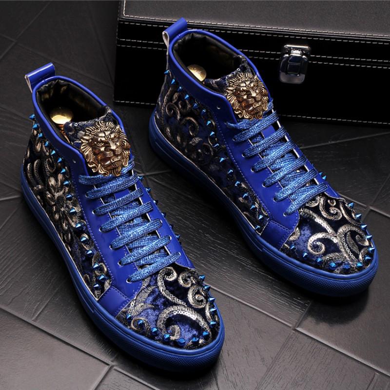 Модная мужская мода повседневные короткие ботильоны Весна и осень заклепки роскошная обувь с высоким верхом A7