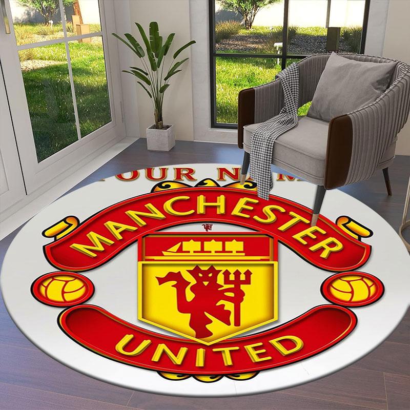 Manchester United F Custom Name Round Area Rug,Carpet Rug for Living Room Bedroom Sofa Playroom Decor,Non-slip Floor Mat