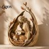 Духовный Подарок Природы Лесной Хранитель Фигурка из Смолы, Рустикальная Скульптура Лесной Женщины с Лисой, Оленем, Совой, Акцент для Полки, Бохо Настольное Украшение
