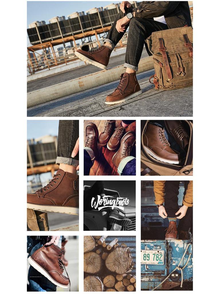 Мужские кожаные ботинки Martin цвета хаки American Retro 875 — желтые ботинки средней высоты в британском стиле.