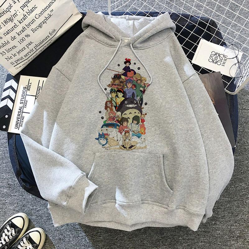Japanese Anime Cartoon Totoro Hoodie Women Kawaii Hoodies Miyazaki Hayao Studio Ghibli Harajuku Grey Sweatshirts Unisex Sweatshirt