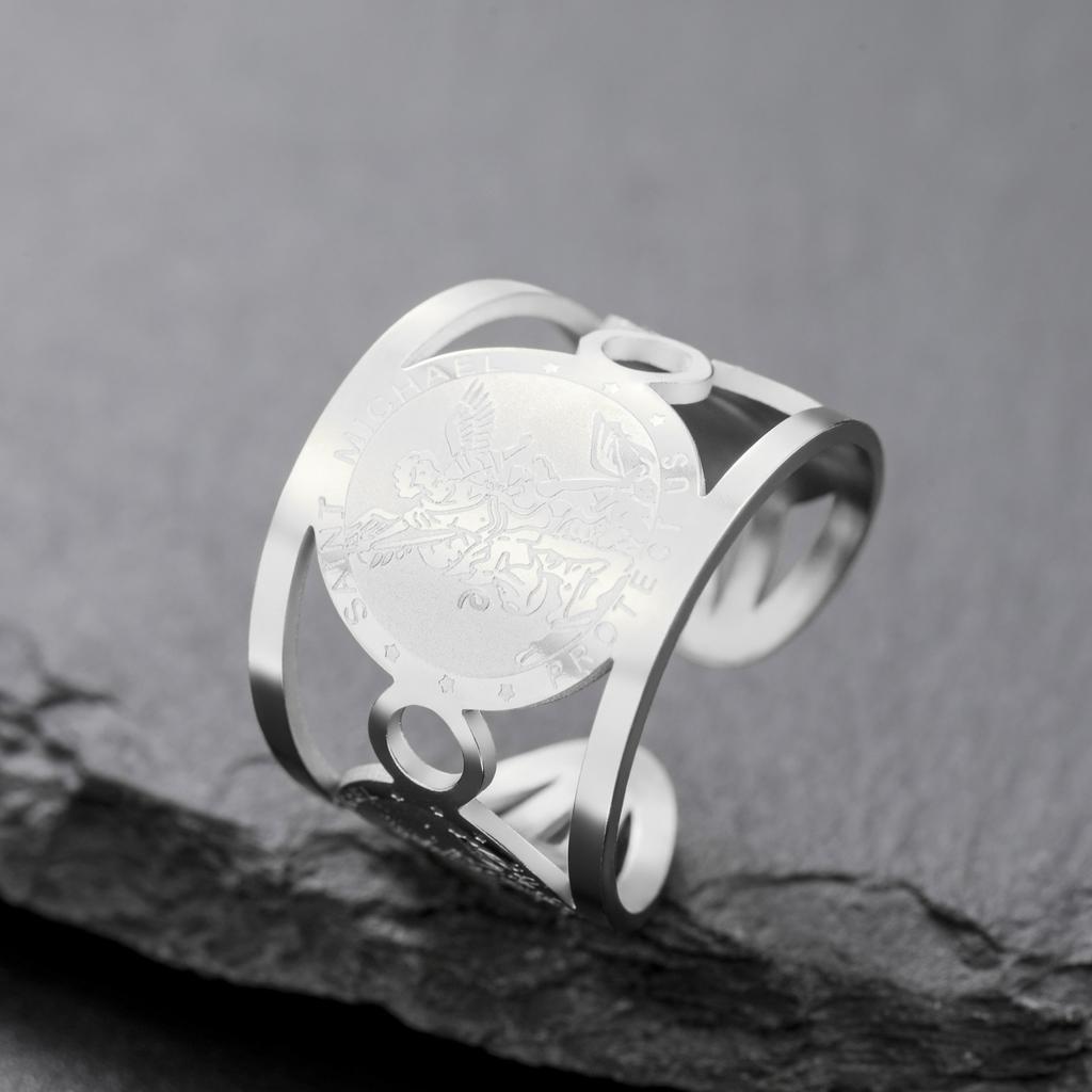 Кольцо-медаль из нержавеющей стали для женщин и мужчин, золотого и серебряного цвета, регулируемое открытое кольцо