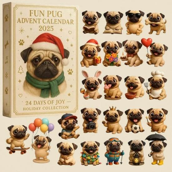 Pug Dog Advent Calendar 2025 24 Days Christmas Ornaments Cute Pug Hanging Decorations for Tree Funny Holiday Gift for Dog Lovers
