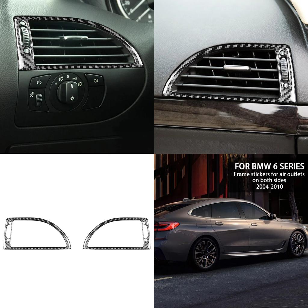 For BMW 6 Series E63 E64 2004-2010 Black Carbon Fiber Stickers Both Side Air Vent Outlet Frame Trim Interior Car Accessories