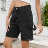 Women's Fashionable Solid Color Pocket Workwear Denim Casual Five Quarter Shorts