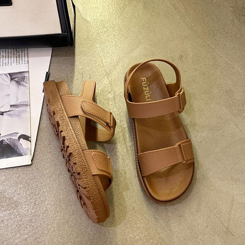 One-word Sandals Women's Summer New Wear Fashion Casual Platform Velcro Student Roman Open-toed Beach Shoes