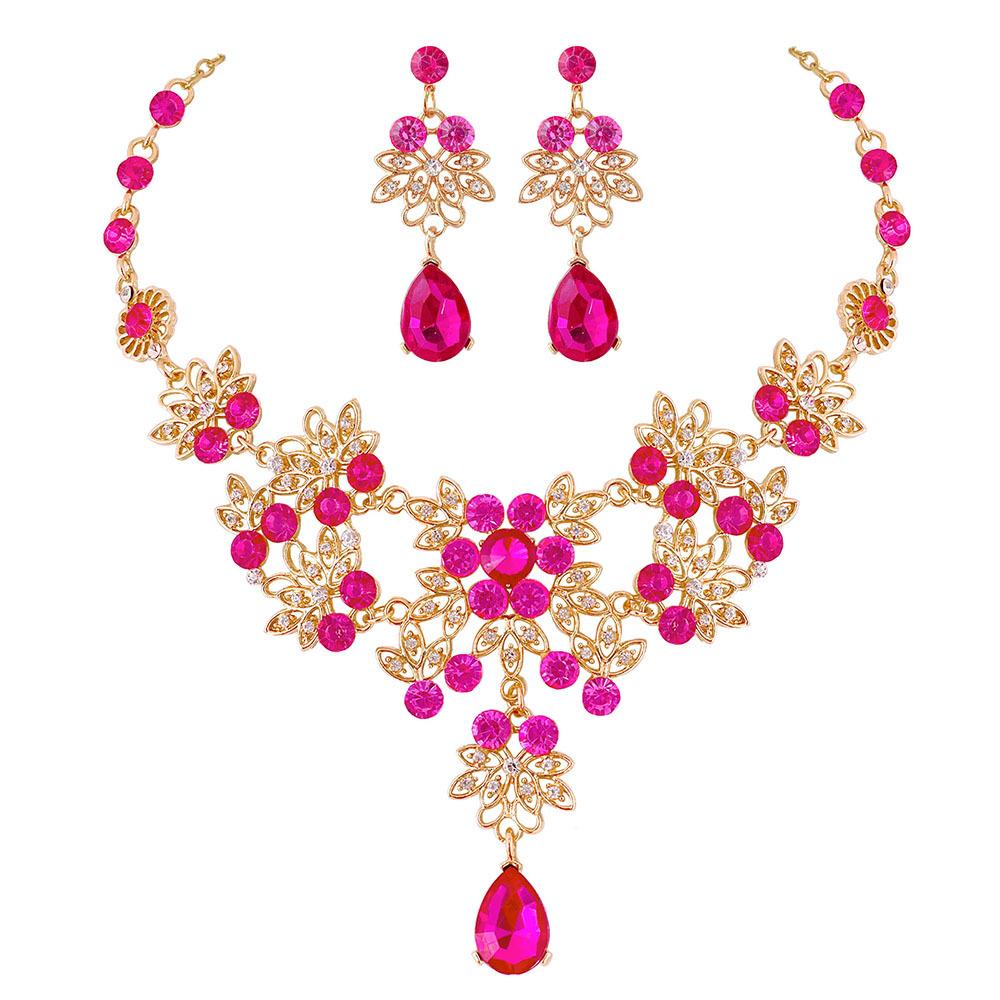 Bridal Drop Rhinestone Crystal Water Chokers Necklace Earrings Wedding Beads Jewelry Set