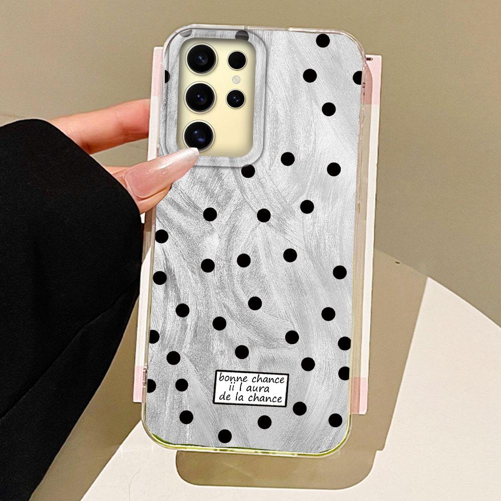 Черный чехол для телефона с текстурой перьев и круглыми точками для Samsung Galaxy S25 Edge S24 S23 S22 S21 FE Plus Ultra Женский Девичий Чехол-накладка