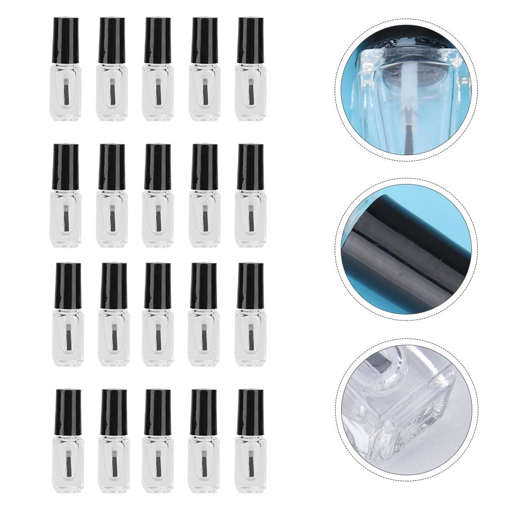 20 Pcs Empty Nail Polish Bottle Reusable Clear Varnish Gel Container Transparent Glass Bottles Portable Travel Size Refillable