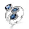Teardrop Royal Blue Zircon Open Copper Ring for Women