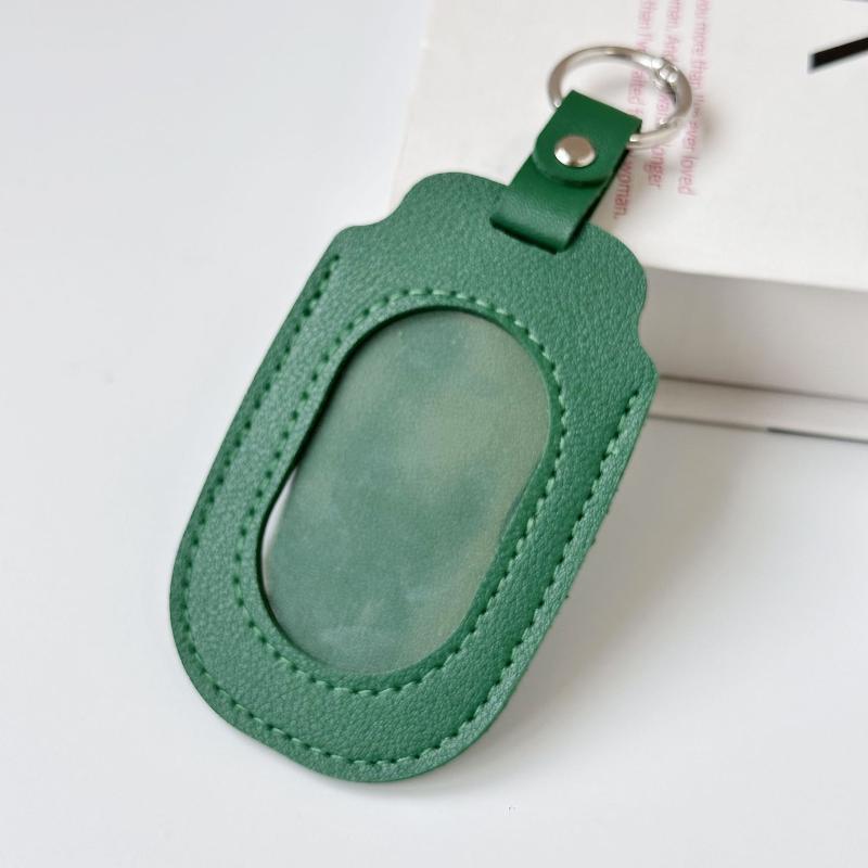 PU Leather ID Badge Holder with Clear Window Detachable Key Ring Anti-fall Card Case for Nurses Students Employees