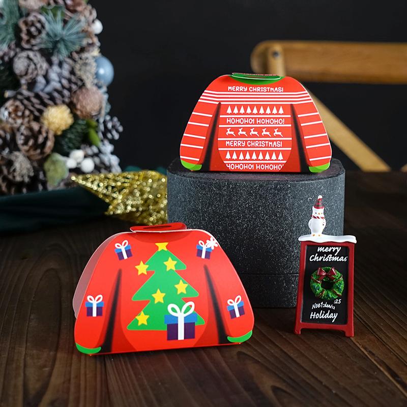 12Pcs 2024 Merry Christmas Cartoon Sweater Christmas Candy Box Kids Chocolate Gift Packaging Box Decor Year Party Supplies