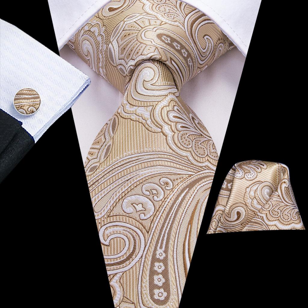Hi-Tie Fashion Mens Wine-Red Paisley Necktie Hanky Cufflinks for Business Wedding