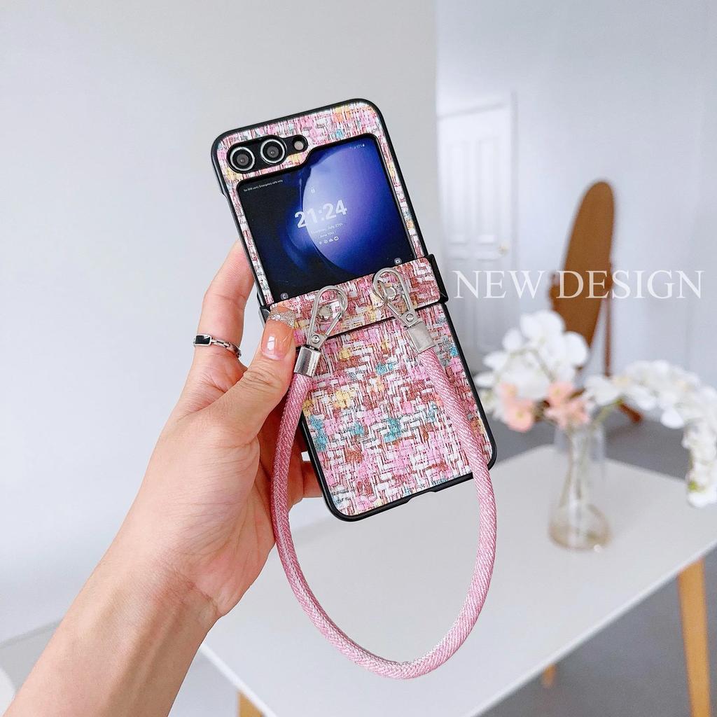 Wrist Strap Luxury PU Leather Phone Case for Samsung Galaxy Z Flip 6 5 4 3 5G Hinge Protection Shockproof Cover
