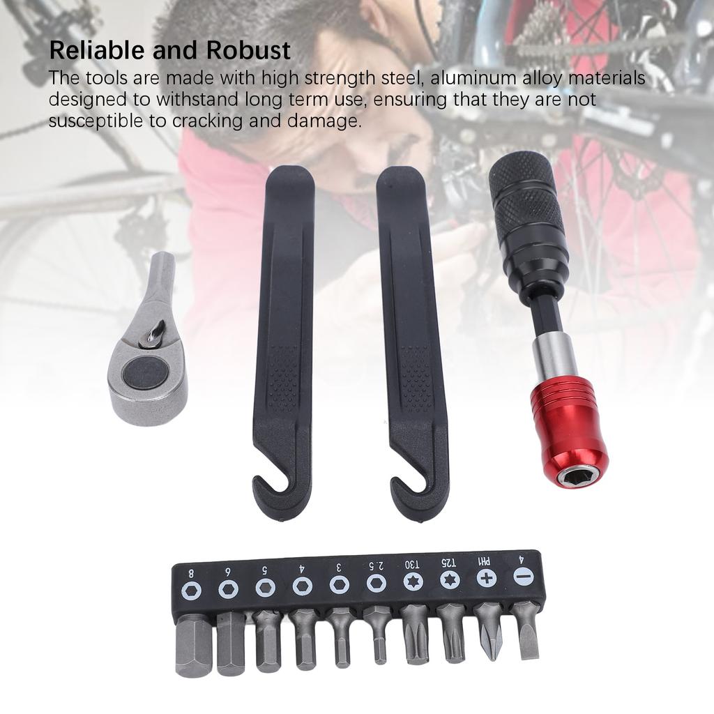 Cycling Ratchet Wrench Set Multitool Tire Levers Portable Cycling Maintenance Kit with Screwdriver Bits for Home