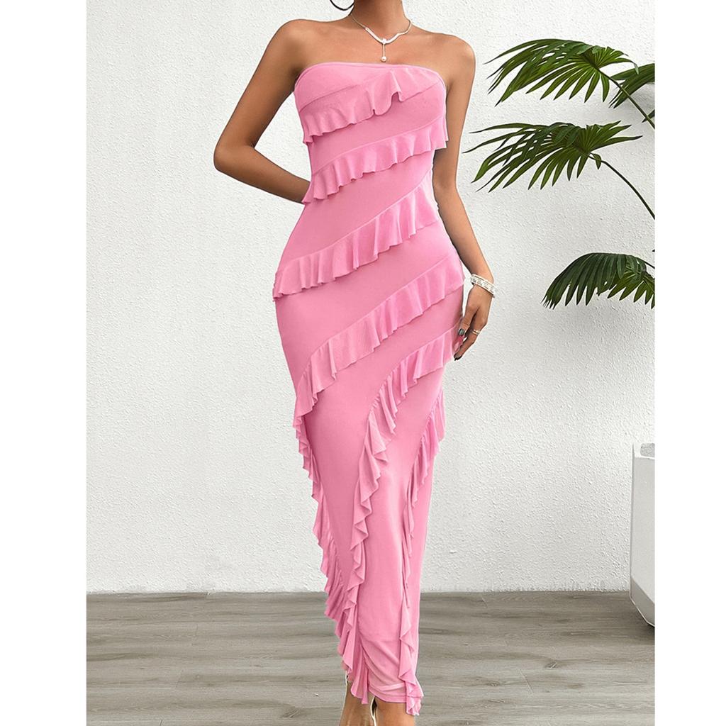 Women's Loose Solid Color Bag Buttocks Solid Color Slim Fit Strapless Dress Fit Strapless Dress