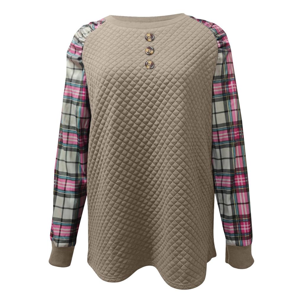 Женская мода повседневный свитер с длинным рукавом в клетку пэчворк свитшот топ