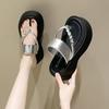 Fashion Super High Heels Flip Flops Crystal Band Platform Slippers Women Silver Leather Gladiator Sandalias Mujer Glitter Rivets Slides
