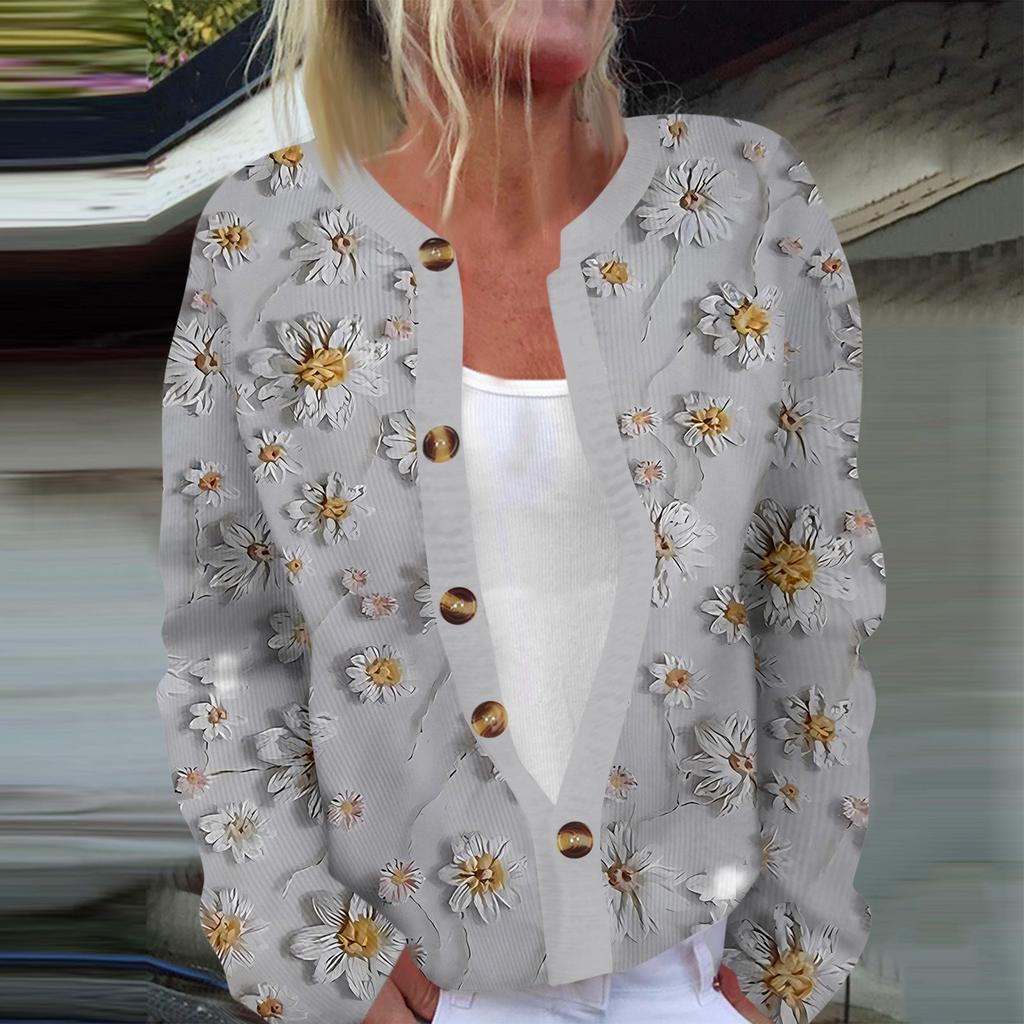 Women's Fashion Long Sleeve Christmas Snowman Snowflake Print Jacket Cardigan