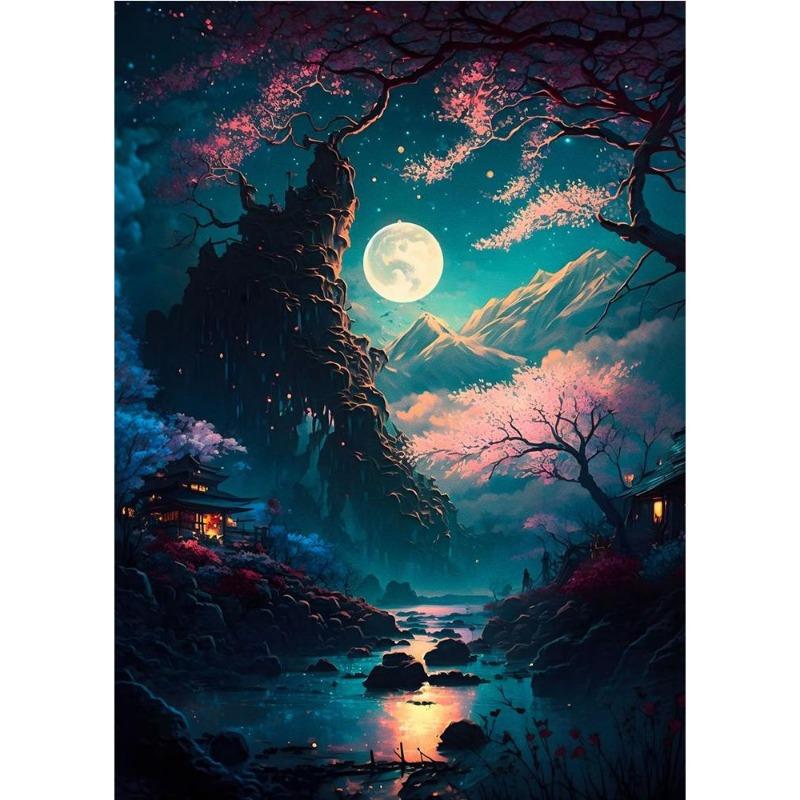 Японский вишневый цвет кои, рыба, лунное озеро, магический арт-постер, холст, живопись, японский пейзаж, настенное искусство для гостиной, декор для дома
