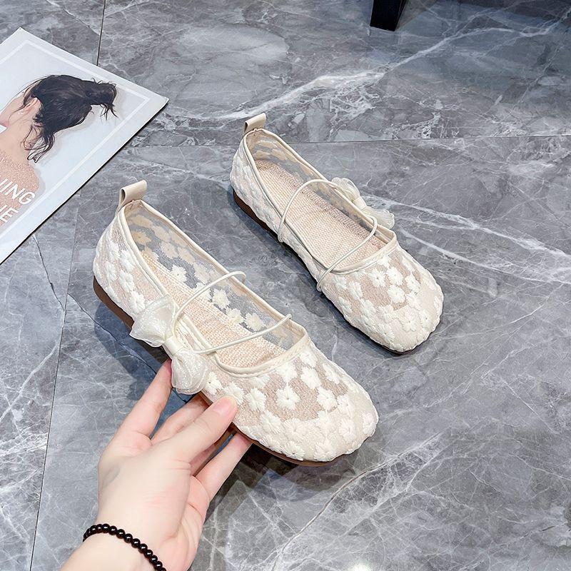 Сетчатые дышащие туфли Doudou женские 2025 лето новые туфли Мэри Джейн на одной педали, универсальные туфли на плоской подошве с мягкой подошвой