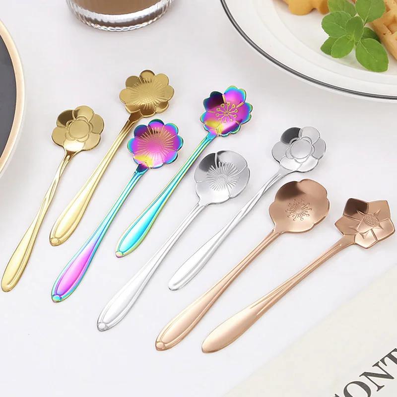 Набор 8 шт. Маленькая ложка для чая с цветком из нержавеющей стали 304 для мороженого, кофе, подарки, десертная посуда, кухонная посуда, аксессуары