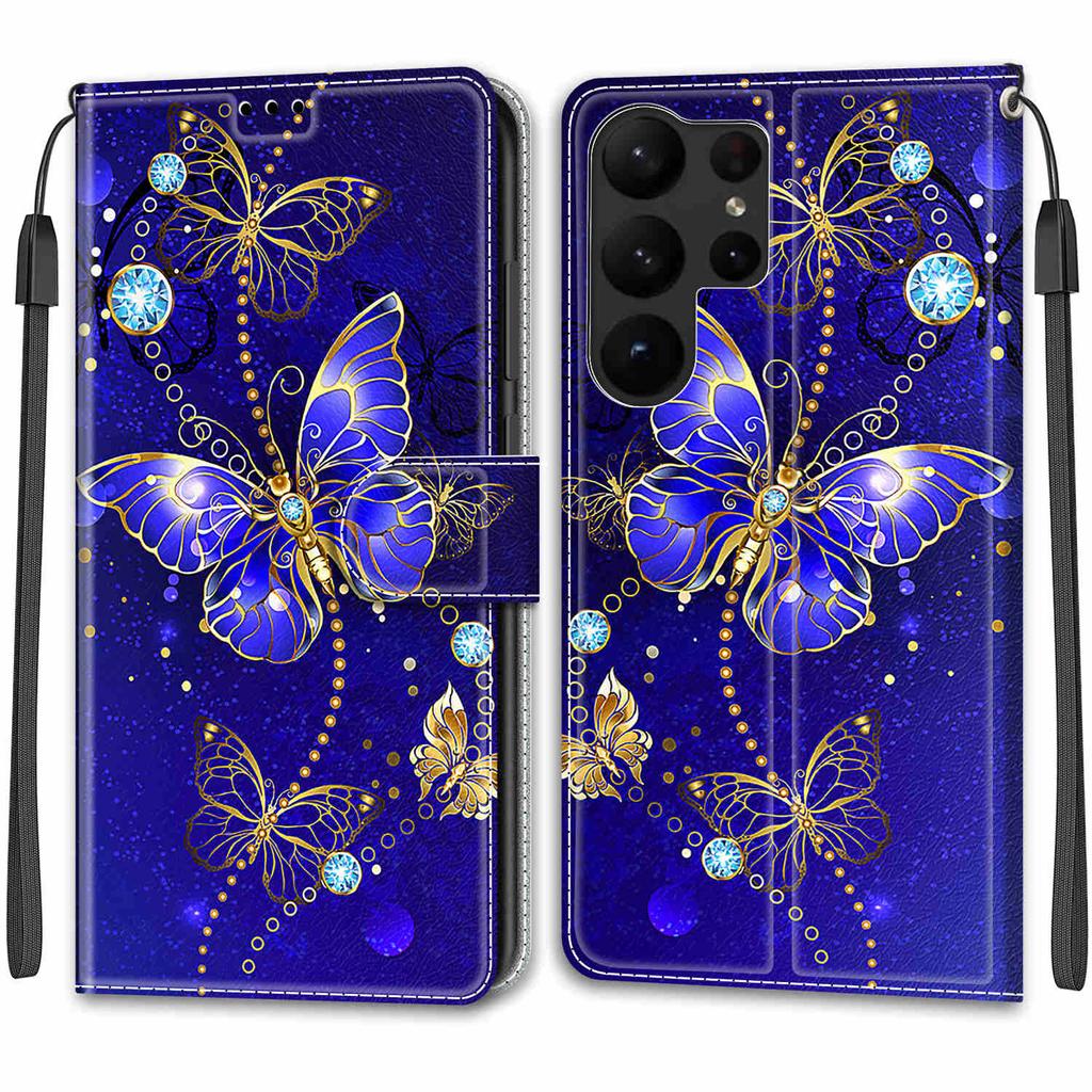 Luxury Painted Leather Case Wallet Book Style Protective Cover for Samsung Galaxy S25 S24 S23 S22 S21 Ultra Plus S24FE S23FE S20 S10 S9 S8 S7