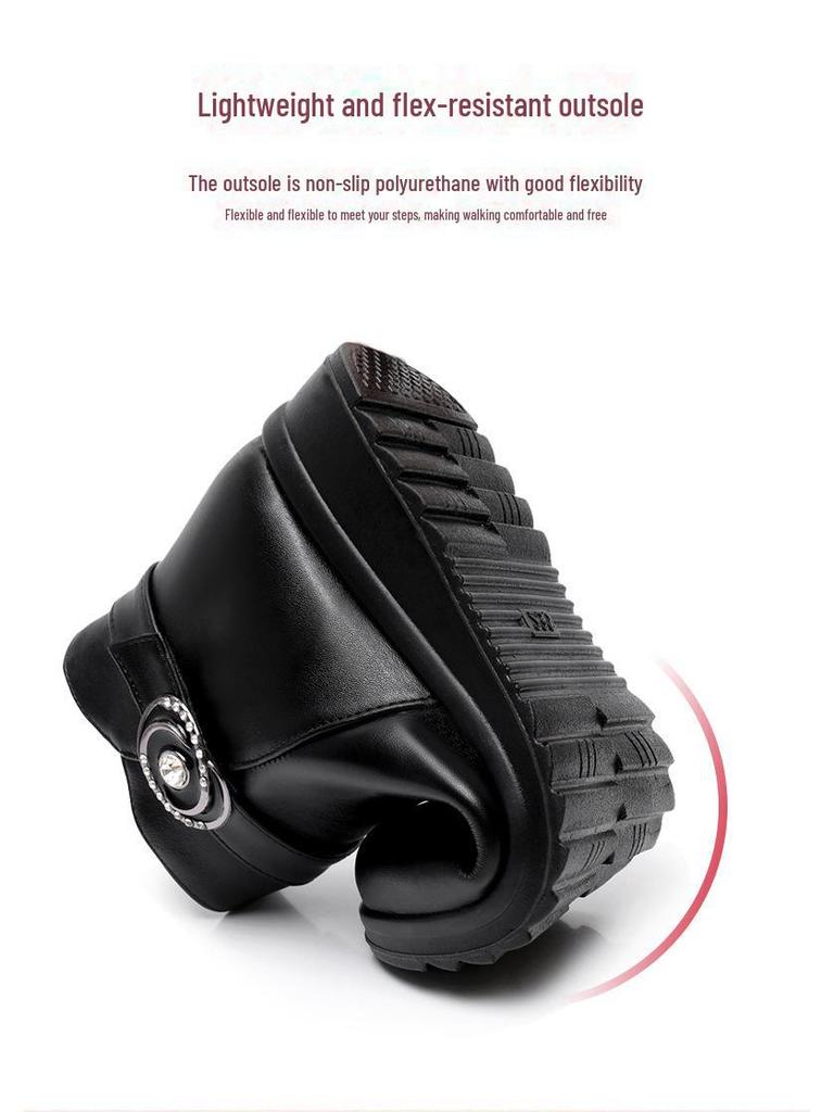 Женские нескользящие короткие ботинки из хлопкового бархата для людей среднего и пожилого возраста - теплая зимняя кожаная обувь для мам и бабушек