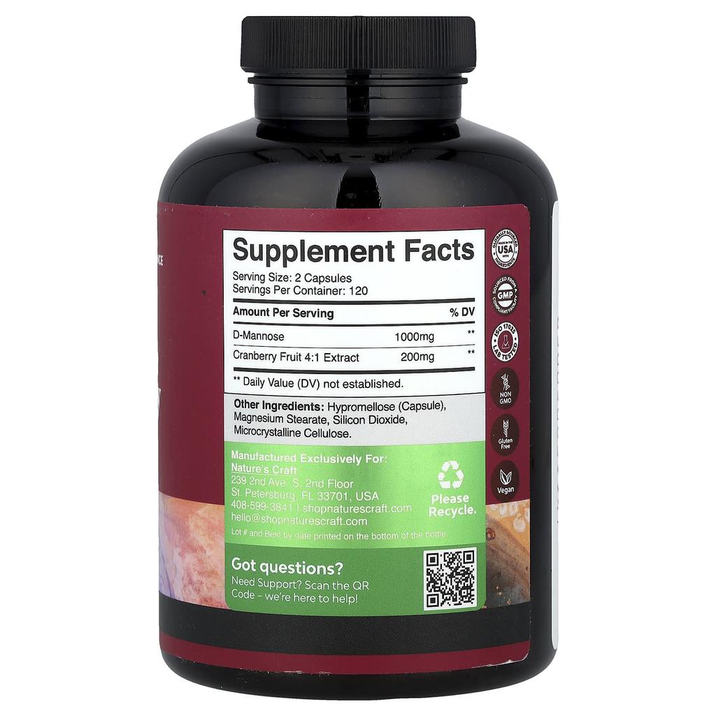 Nature'S Craft, D-Mannose & Cranberry, 240 Capsules