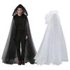 Medieval Gothic Mesh Hooded Cloak Long Black White Tulle Witch Cape Unisex Halloween Vampire Death Cosplay 150cm Robe Costume