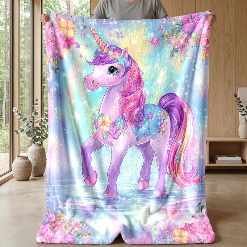 Cute Unicorn with Rainbow blanket Personalized Name Flannel Blanket Soft Cozy Plush Throw for Sofa Bed Lightweight Home Decor